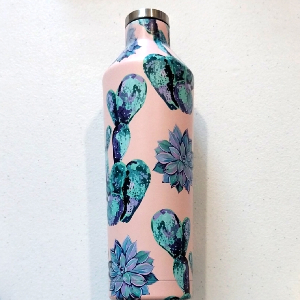 Pink Cactus and Succulent Metal Large  Water Bottle Nwot